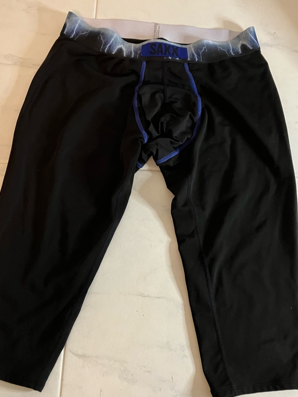 Saxx men’s subzero Black long Boxer Briefs with Blue Trim Lightning Waistband